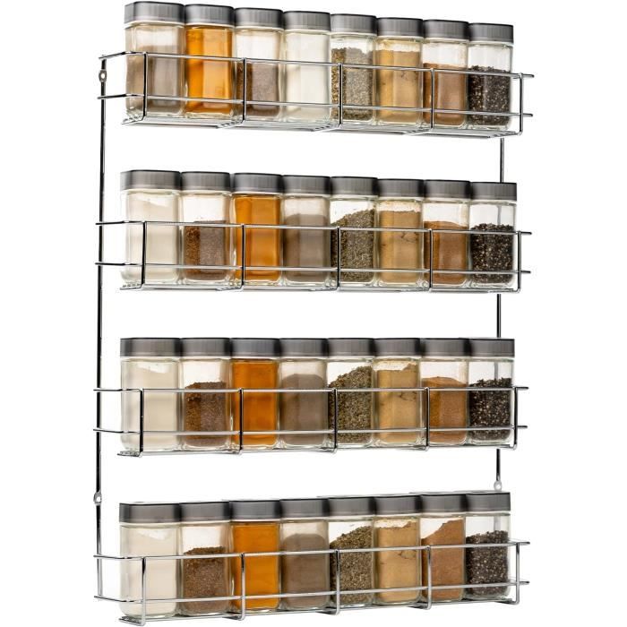 Étagère à Épices Murale 4 Étages - Rangement Cuisine Pour 32 Pots Métal 50x40.5cm