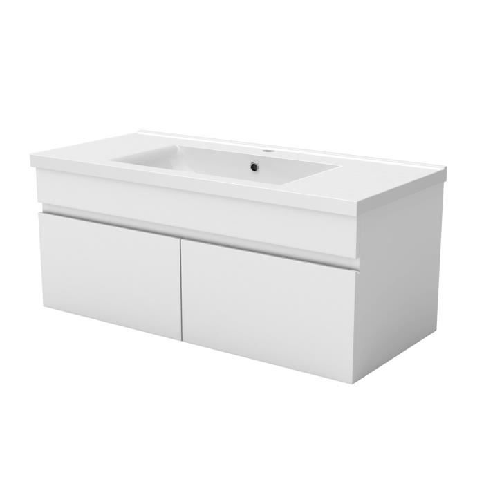 AICA Meuble de salle de bain 100cm à double porte suspendu blanc- sans vasque