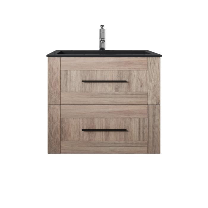 Meuble De Salle De Bain Idaho 60cm Lavabo Chene Noir Armoire De Rangement Meuble Lavabo Cdiscount Maison