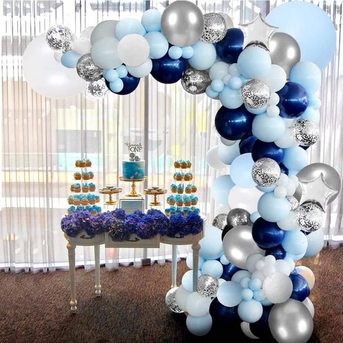 Guirlande Métallique avec Ballons en Arc pour Garçon, Comporte des  Confettis Dorés et Bleus, Décoration Idéale