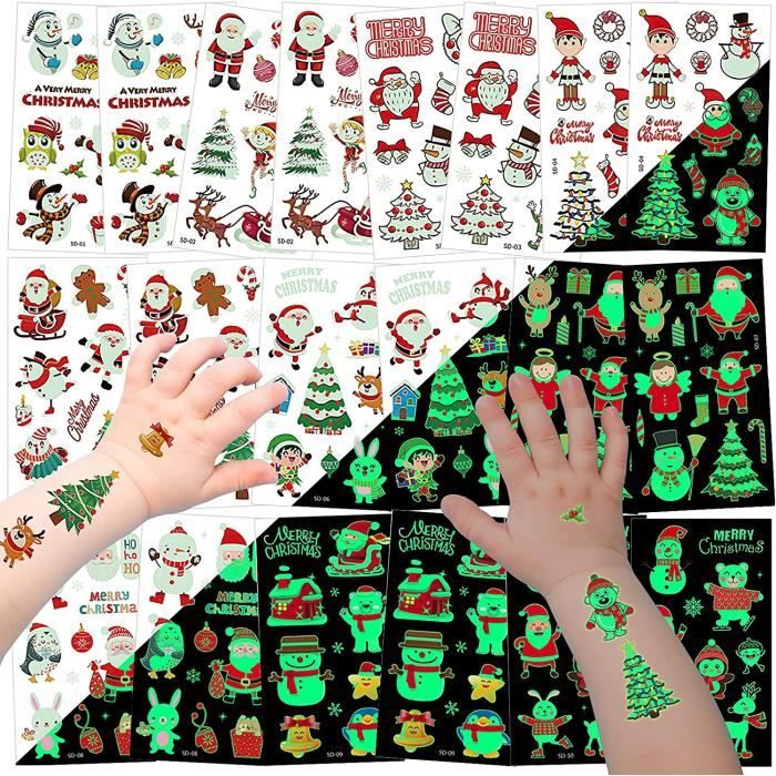 CHARLENT Tatouages De Noël à Paillettes Pour Enfants – 12 Feuilles De Tatouages De Noël Pour Enfants, Cadeaux De Noël, Cadeaux De Réveillon De Noël
