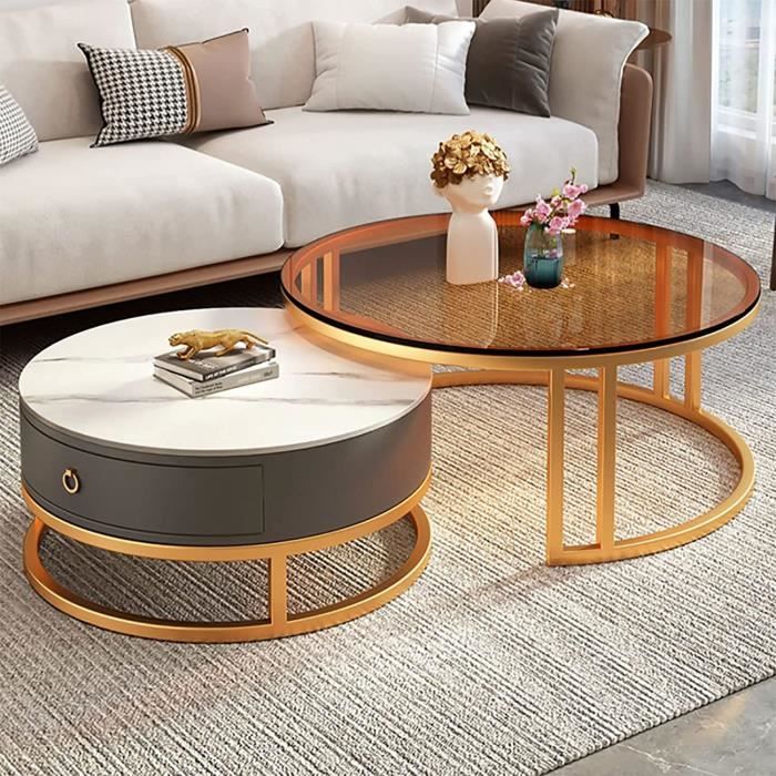 Table Basse Ronde Relevable Avec Plateau Et Étagère - Design Blanc Et Gris, 70x70x50 Cm, Parfaite Pour Salon Ou Bureau - 10