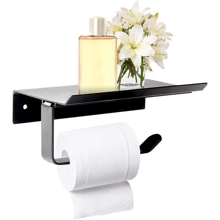 Starvortex Porte Papier Toilette Mural, Support Papier Toilette En Aluminium Sans Percage, Porte Rouleau WC Avec 2 Options De Montage, Accessoire Salle De Bain Avec Étagère