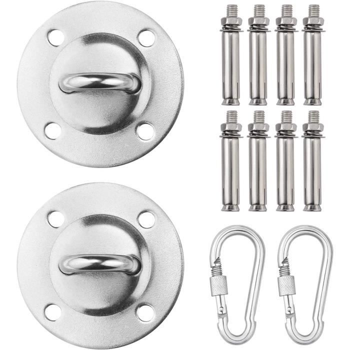 Kit Crochet De Plafond Acier Inoxydable 12 Plaques à Oeil + 12 Mousquetons - Charge Lourde Pour Hamac, Yoga, Balançoire