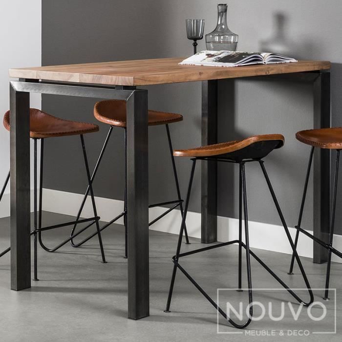 Table Haute Industrielle En Acacia Et Inox Brosse Algo Achat