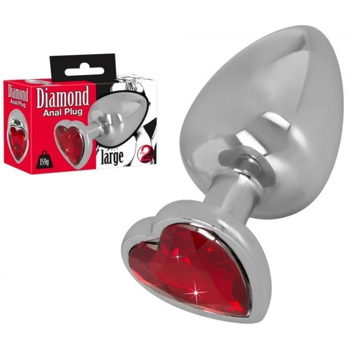Plug Anal - You 2 Toys - Coeur Rouge - Aluminium - 9,1 cm - 4,1 cm
