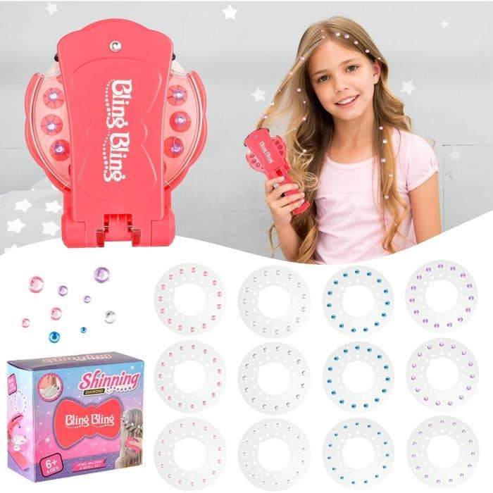 Kit Coiffure Fille 3-en-1 : Machine à Tresser + Strass Cheveux + Craies Temporaires – Jouet Créatif Accessoires Cheveux Avec Gemmes, Perles, Barrettes – Cadeau Top Pour Enfants
