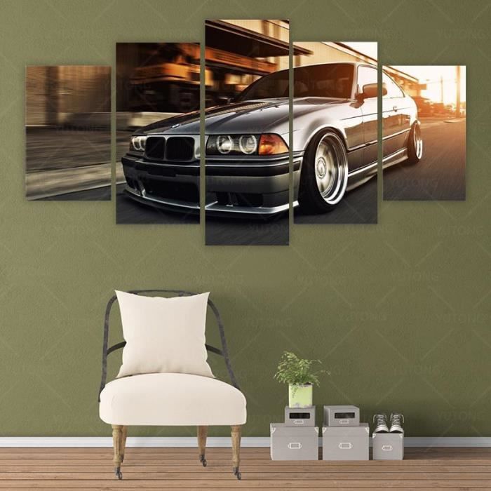 LFT-40 Affiche imprimée de voiture BMW E36, 5 pièces, peinture d'art mural  de voiture de sport, décoration de (Contient Cadre) - Cdiscount Maison