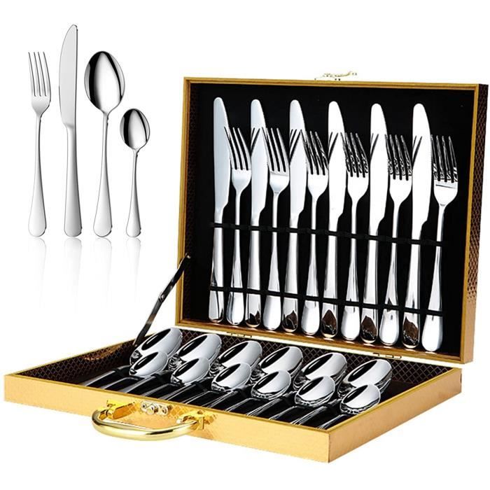 Couverts De Table 40 Pièces Acier Inoxydable - Service Poli Miroir Complet Avec Couteaux, Fourchettes Et Cuillères