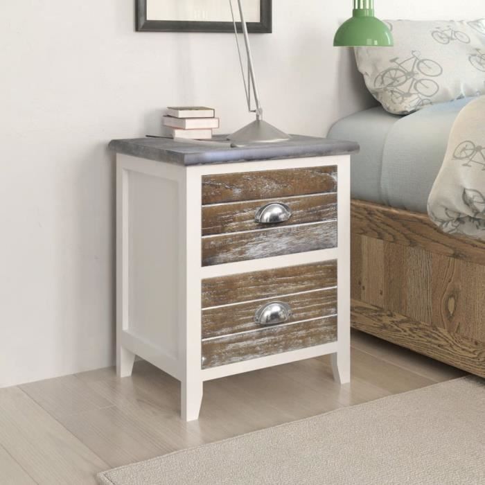 HOT•7483 Lot de 2 chevets scandinave Table de Nuit avec 2 tiroirs Marron et blanc Haut de gamme