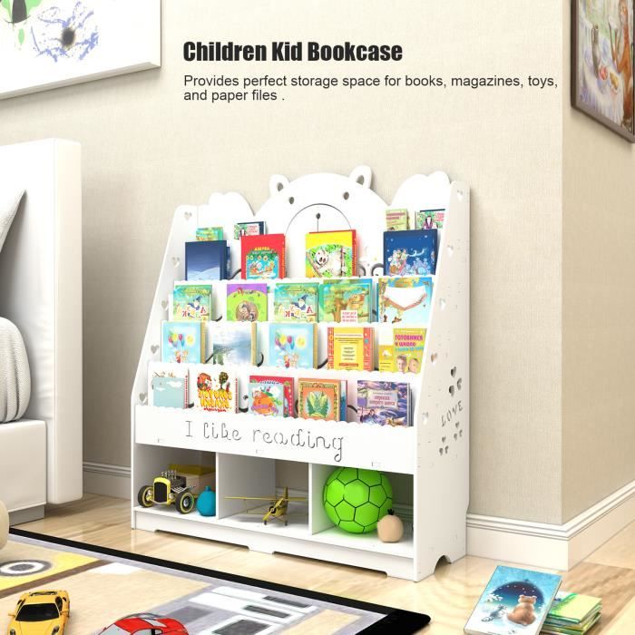 Étagère à livres pour enfants pour garçons et filles, étagère à livres en  bois pour enfants, étagère de rangement pour enfants, organisateur de  bibliothèque, tissu en toile pour salles de jeux, chambre