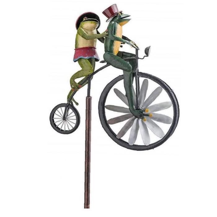 Jardin Wind Spinner Vintage bicyclette grenouille mignonne Statues animaux Sculptures Yard Jardinet Décoration