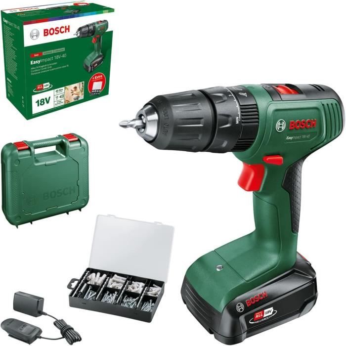 Bosch Home and Garden Perceuse visseuse à percussion sans fil Bosch EasyImpact système 18V 40 1 batterie 2 0 Ah kit de fixation 173 pièces dans coffret de transport Édition Amazon