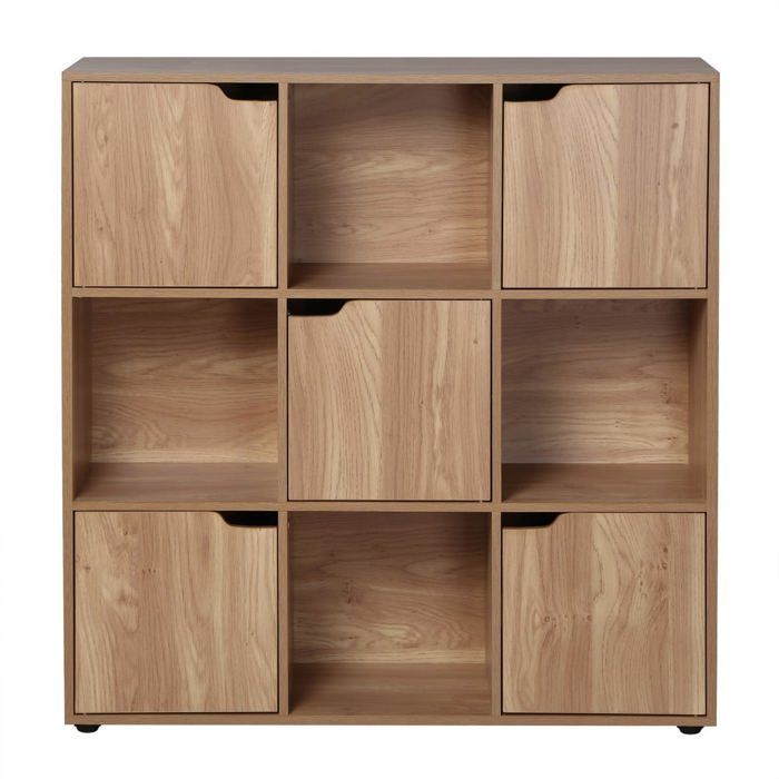 CALICOSY - Meuble 9 cases avec 5 portes décor bois L89cm - MODU - Bois