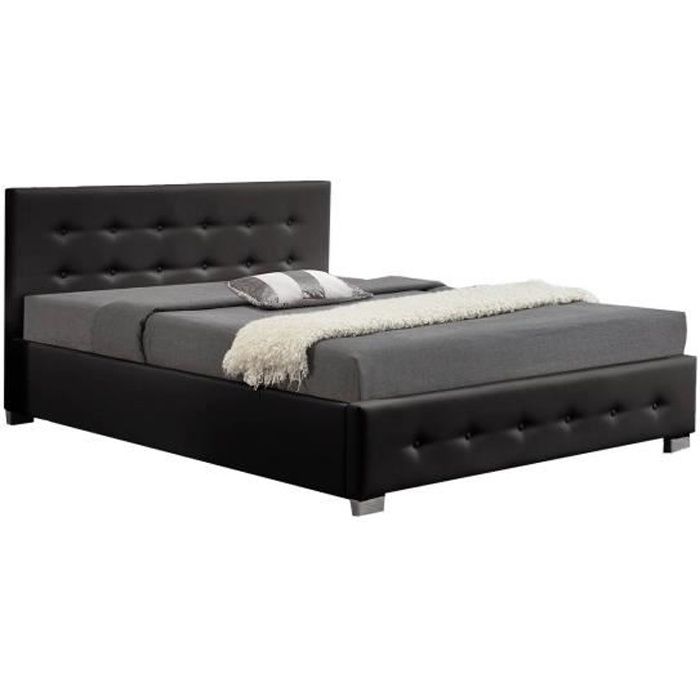 lit newington - structure de lit capitonnée noir avec coffre de rangement intégré -140x190 cm