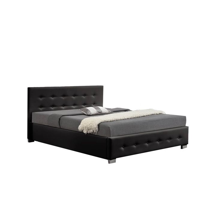 Lit Newington - Structure de lit capitonnée Noir avec coffre de rangement intégré -140x190 cm