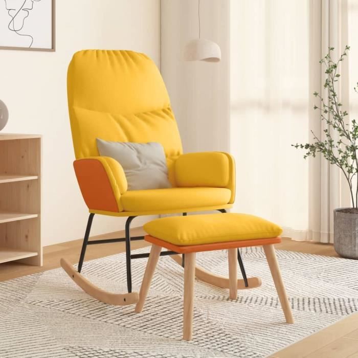 Maison Exclusive - Chaise à bascule avec tabouret Jaune moutarde Tissu