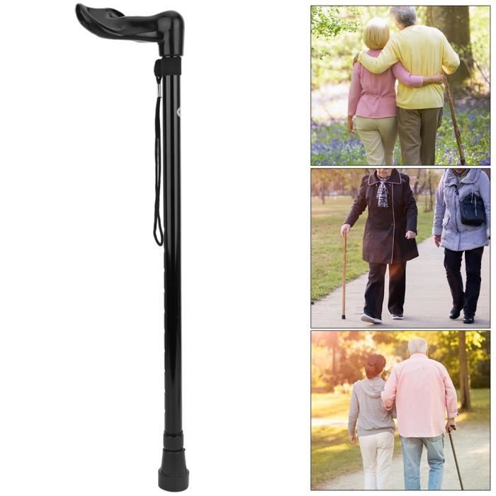 Canne de marche légère télescopique réglable pour personnes âgées - MOO - Anti-dérapant - Noir