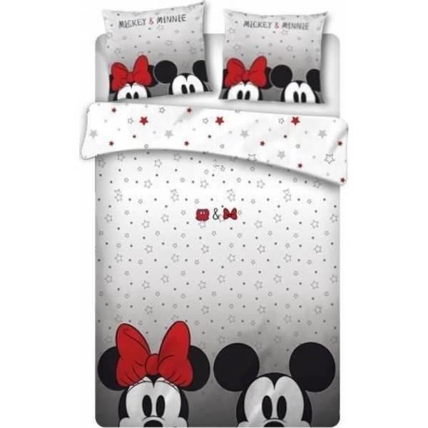 Couette Et Taie D'oreiller Mickey Et Minnie Noël – Rouge Et Vert à Carreaux – Taille Twin