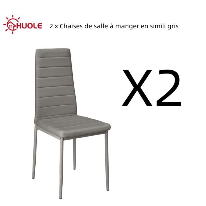 HUOLE 2 x Chaises de salle à manger en simili gris avec dossier haut Hauteur totale 98 cm