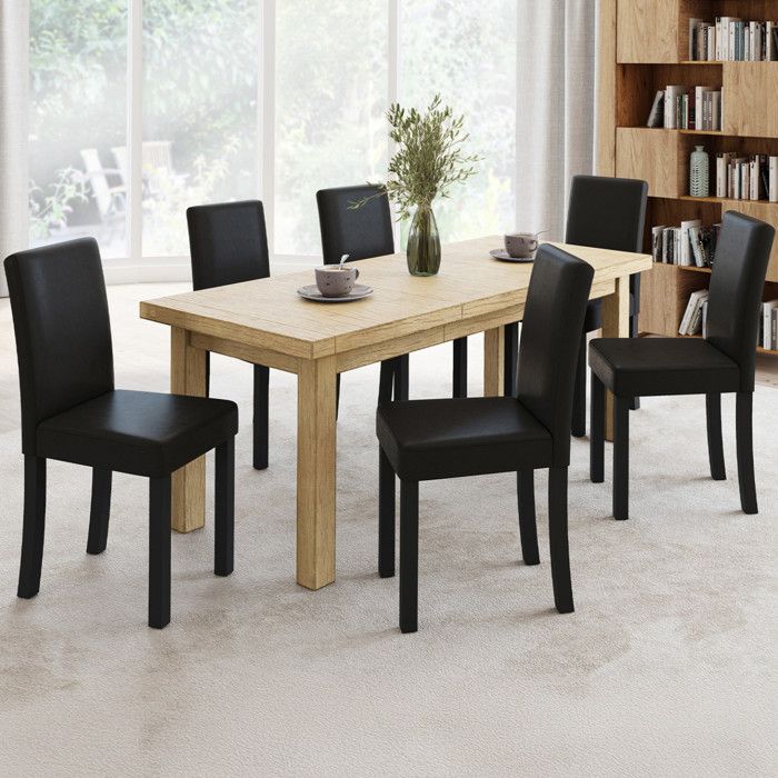 ID MARKET - Lot de 6 chaises HANNAH noires pour salle à manger