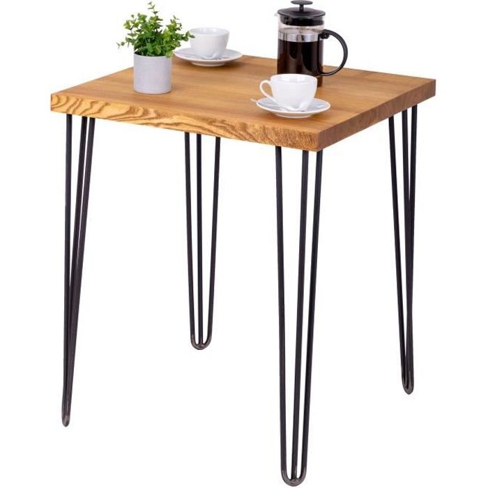 lamo manufaktur table haute de cuisine - mange debout - table de bar - 60x60x76 cm - acier brut - modèle creative - frêne rustique