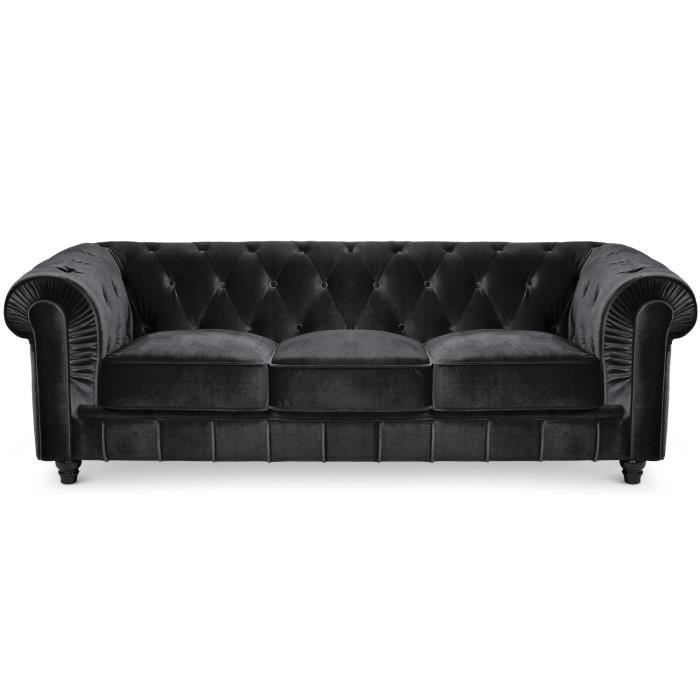 Grand Canape 3 Places Chesterfield Velours Noir Achat Vente Canape Sofa Divan Soldes Sur Cdiscount Des Le 20 Janvier Cdiscount