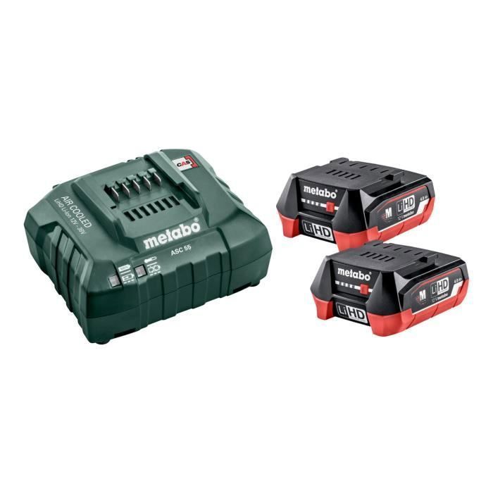 Pack 2 Batteries 12 Volts + chargeur - METABO - LiHD - 4 Ah - Tension 12 V