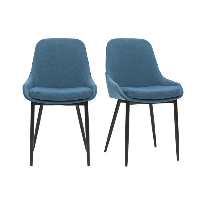 Miliboo - Chaises design en tissu bleu canard et métal noir (lot de 2) HOLO Miliboo - Chaises design en tissu bleu canard et métal noir (lot de 2) HOLO