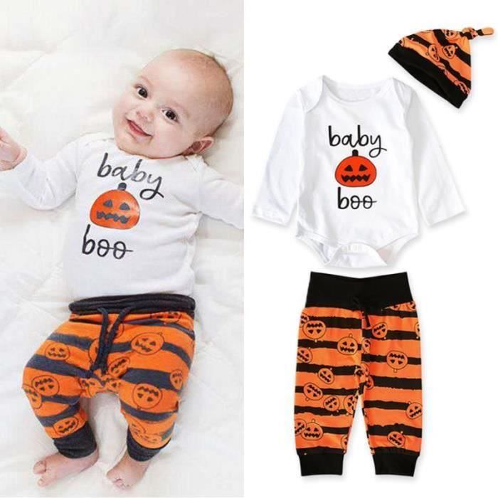 ENSEMBLE DE VETEMENTS 0 24 Mois Bebe Garcon Pyjamas Citrouille 3 PCS Ensemble de Vetement Body Blanc Manches Longues Pantalon a Or Cdiscount Pret a Porter