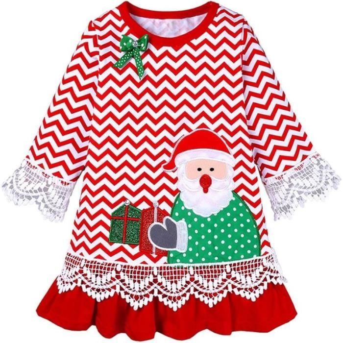 Robe de noël pour bébé Fille Robe de Nuit à Père Noël Longues Manches