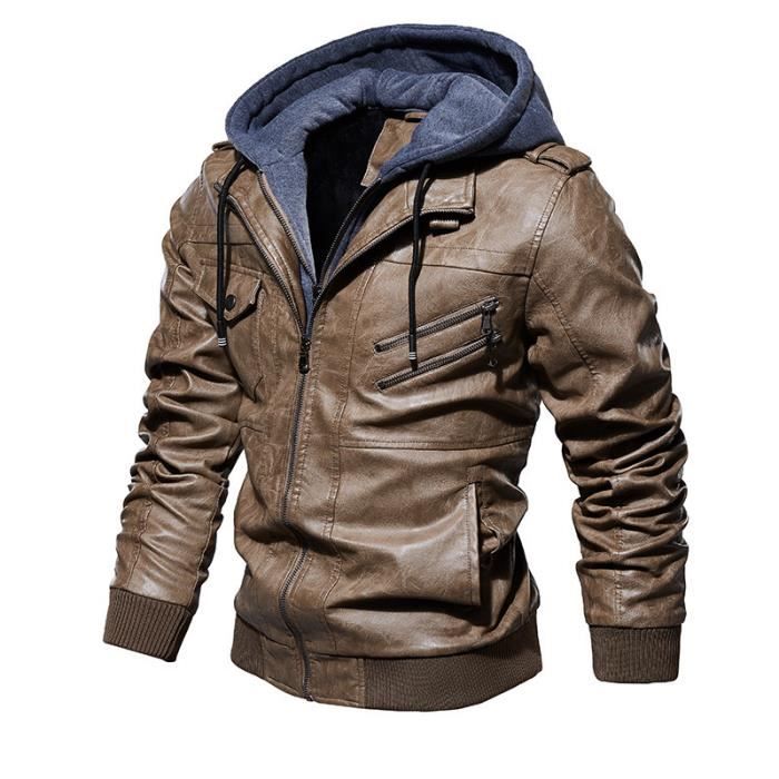 Blouson cuir sales homme capuche