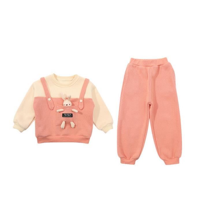Ensemble de Vetement pour Enfant Fille MARQUE Haut a Imprime Lapin Manche Longue Coton polaire Rose