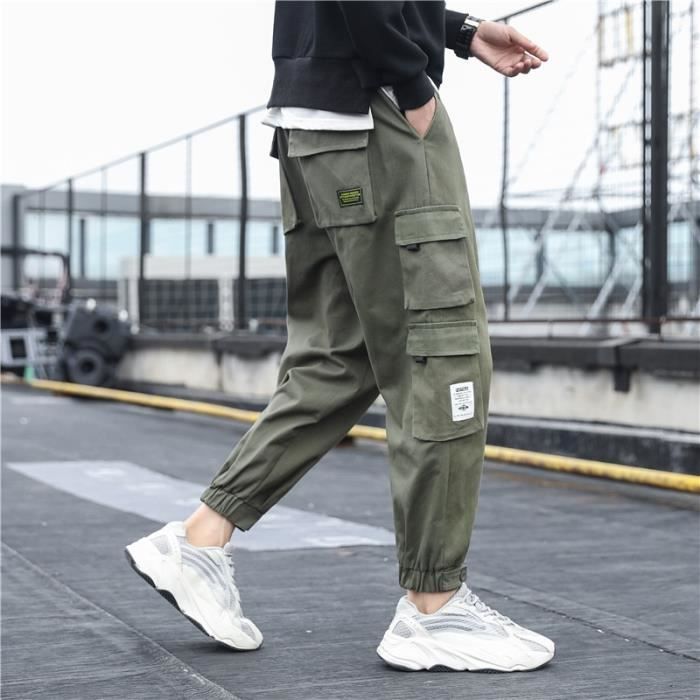 Tenue professionnelle Pantalon Cargo a poches laterales pour hommes noir Hip Hop Harem decontracte jogging Army Green Blanc Cdiscount Pret a Porter