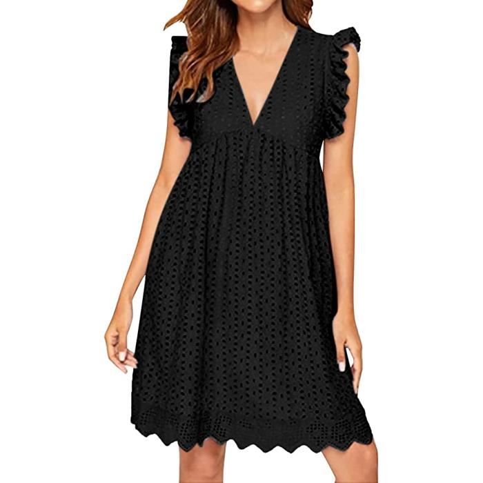 Robe Femme Ete Robe ete Blanche Mi Longue Courte Robe de Plage Casual Robe avec Poches Noir Noir Cdiscount Pret a Porter