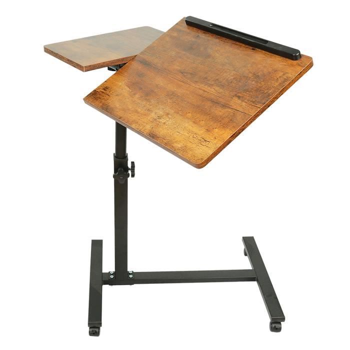 ohmg table de lit à roulettes table d'appoint support pour ordinateur inclinable hauteur-angle réglable 58-90x60x34,5 cm brun ancien