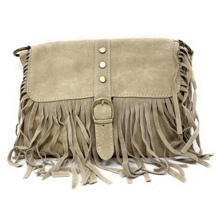 Sac main en cuir nubuck daim italien PARAISO Taupe clair Achat