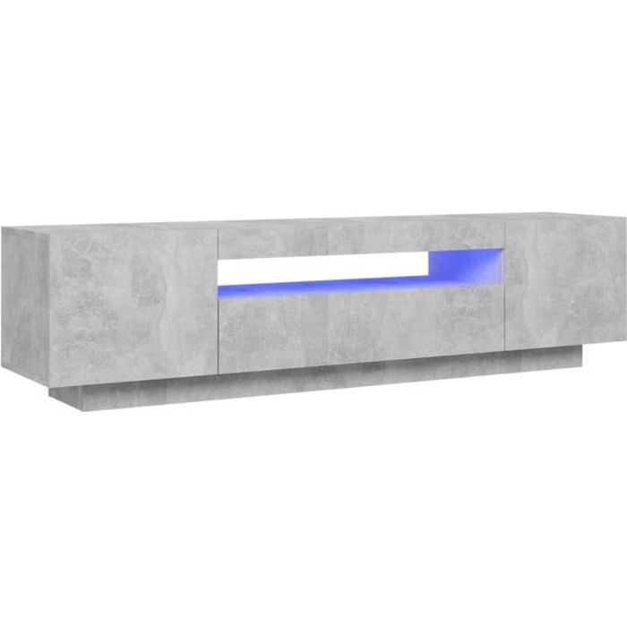 Meubles tv, meubles et rangements, Meuble TV TOULON coloris gris béton et blanc brillant 3 tiroirs 1 plateau