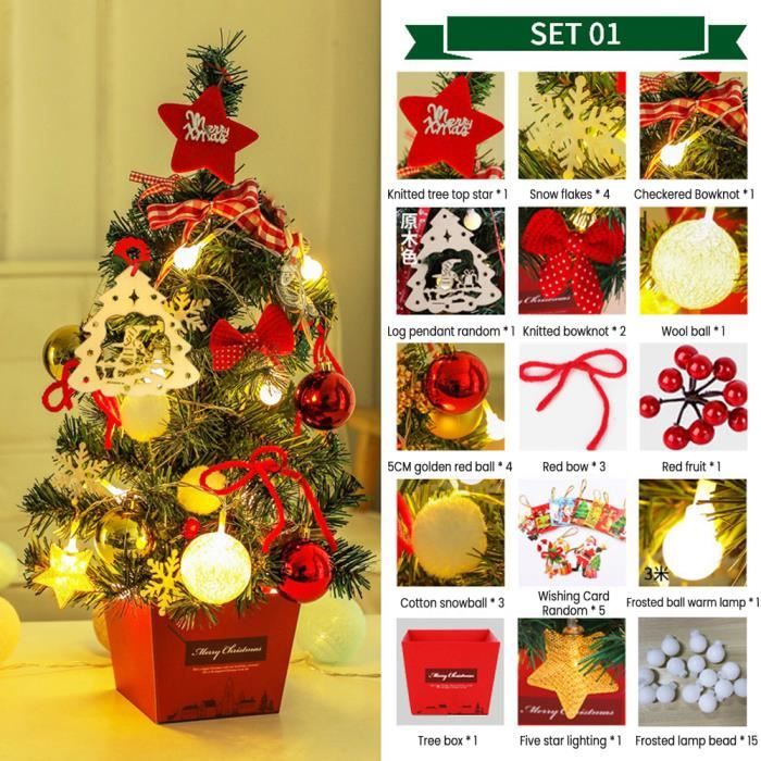 Sapin De Noël Artificiel Mini 60 Cm Avec Guirlande LED Et Décorations - Pour Table, Bureau, Décoration Maison - PVC, Réutilisable - 4