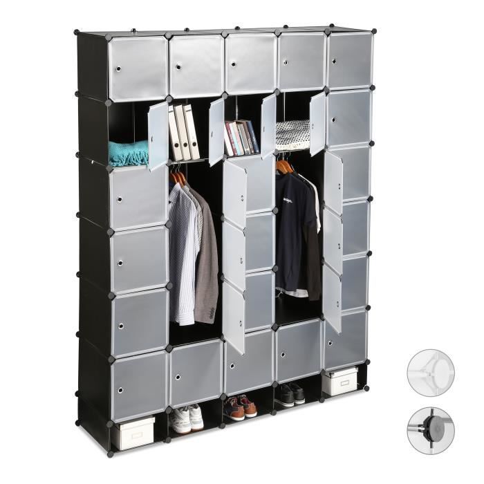 Armoire de Chambre Rangement 16 cubes, Armoire Plastique DIY, 1 Tige  Suspendue, Cadre Métal, Modulaire en Plastique - Cdiscount Maison