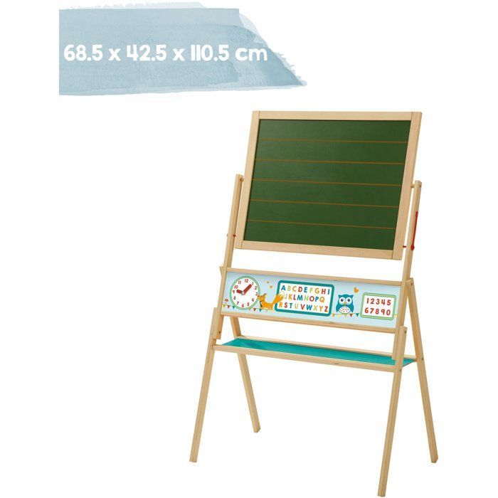 Tableau rotatif double face - ROBA - Avec craie et magnétique ABC Hibou - 685 x 425 x 1105 cm - Vert / Naturel