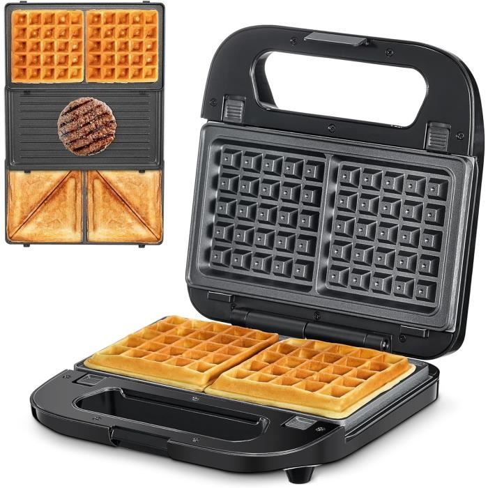 Appareil à Sandwich maker 3 en 1, Plaques Interchangeables, Gaufrier, Grille MPM MOP-33M 1200W Noir 00385 - Electroménager