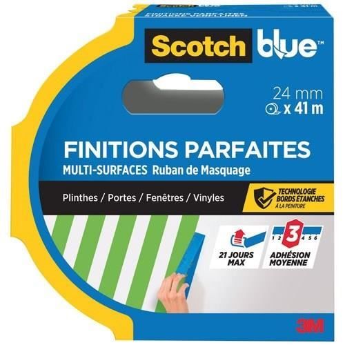 Scotch Ruban de masquage - Multi-surfaces - Finitions parfaites - Plinthes portes fenêtres vinyles - 24 mm x 41 m