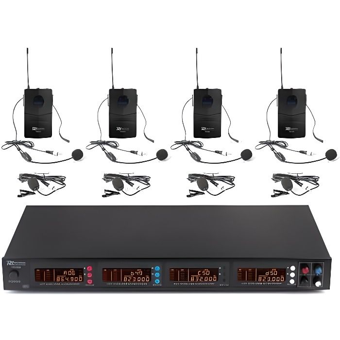 Power Dynamics PD504B - Set micro sans fil UHF 4 émetteurs de poche 4x50 canaux Transmission infrarouge