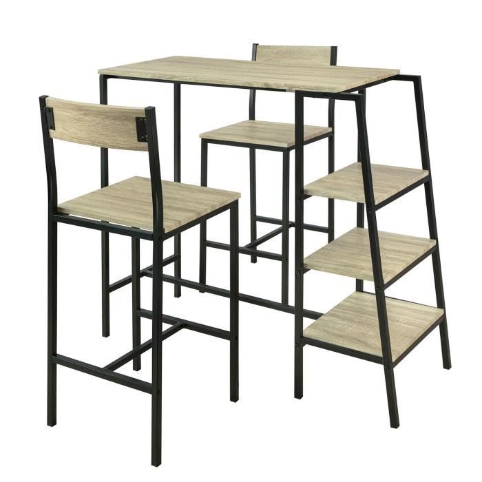 sobuy ogt16-n set de 1 table + 2 chaises ensemble table de bar bistrot + 2 tabourets de bar avec repose-pieds table haute