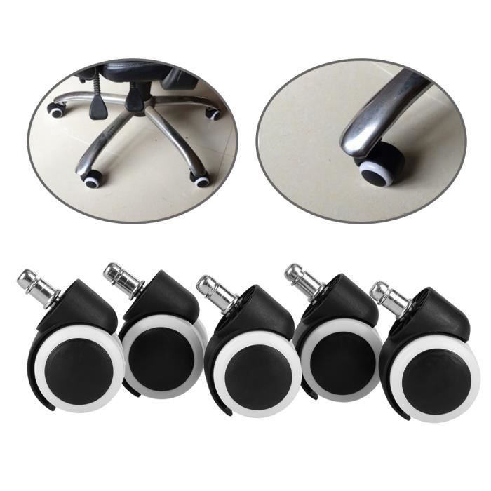 Lot 5 Roulettes Silencieuses Noires 2 Pouces Sans Tige - PU 150kg - Parfait Pour Chaise Bureau & Meubles