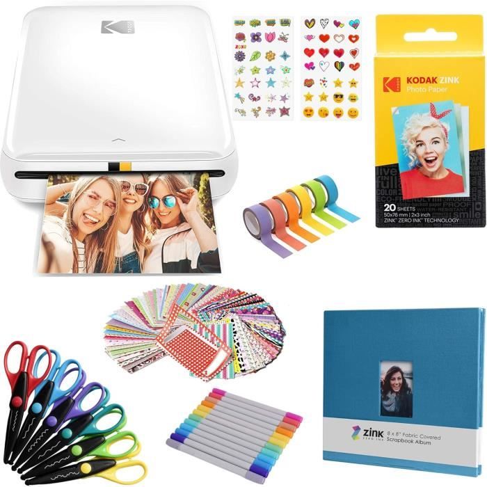 Imprimante Photo Mobile KODAK Step - Sans Encre (ZINK), Bluetooth, Impressions 5x7 Cm Autocollantes