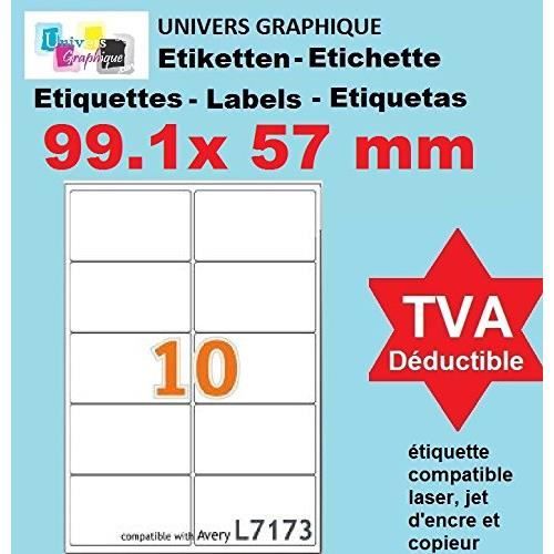 Planche étiquettes autocollantes sur feuille A4 : 105 x 57 mm (10