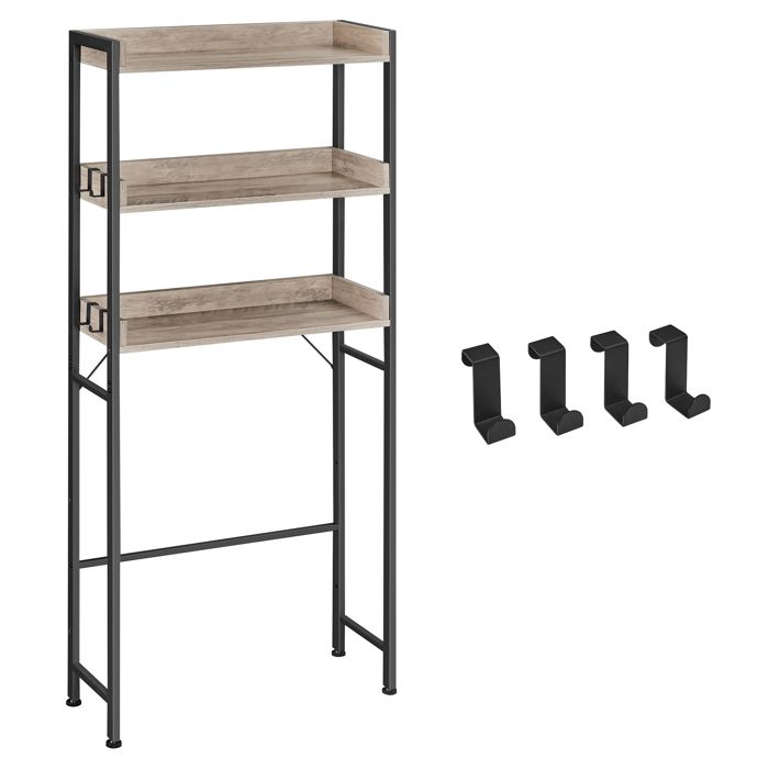 VASAGLE Étagère de Toilettes Étagère WC à 3 Niveaux 63 x 25 x 165 cm Style Industriel Grège et Noir