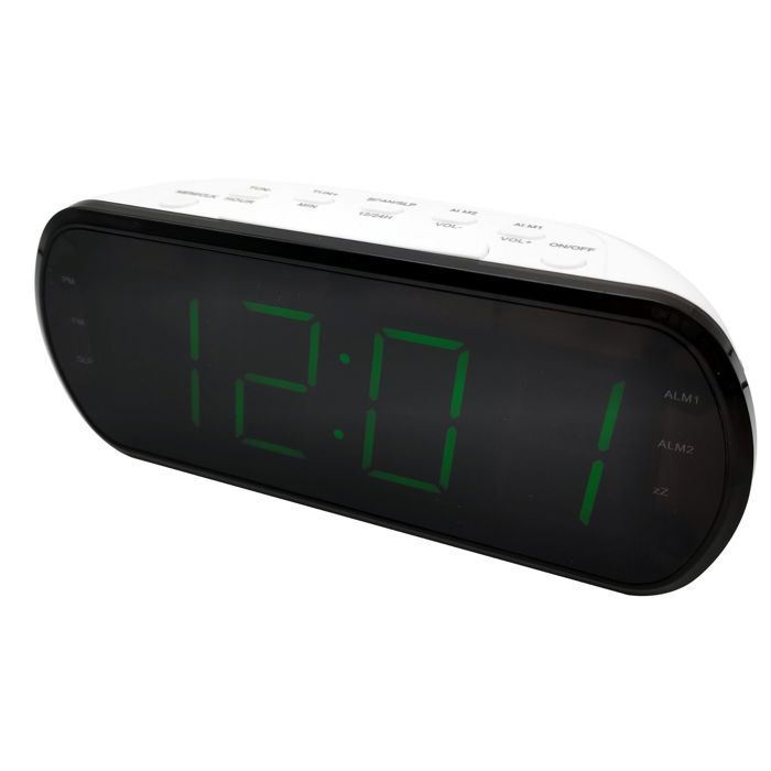 WE Radio réveil grand affichage FM  Dual alarme led vert 1 port USB intégré pour la charge blanc